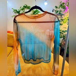 Sheer mesh long sleeve top Ombré color Worn only once